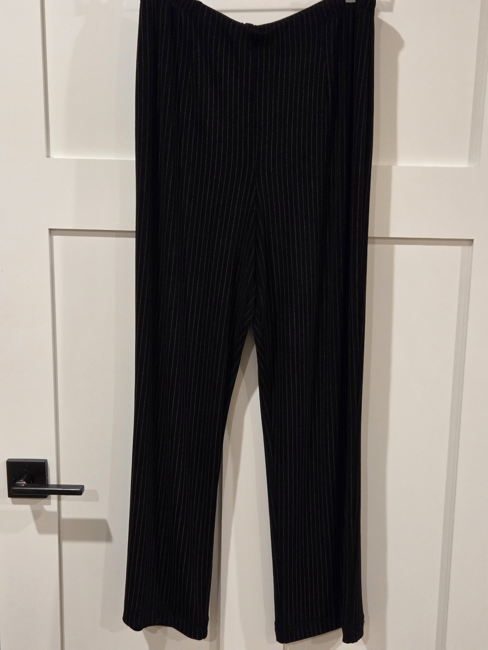 Chico's Black Travelers Pants with Tan Pinstripes